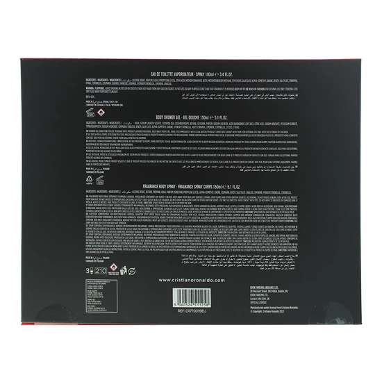 Cristiano Ronaldo CR7 Gift Set 100ml Eau De Toilette + 150ml Shower Gel + 150ml Body Spray