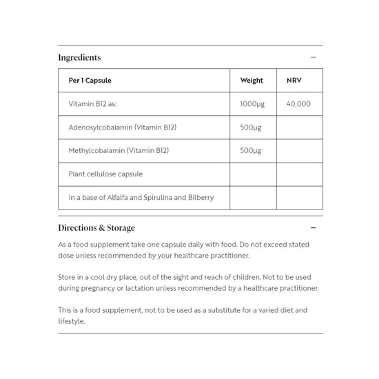 Viridian High Potency Vitamin B12 1000ug Capsules 150 Capsules