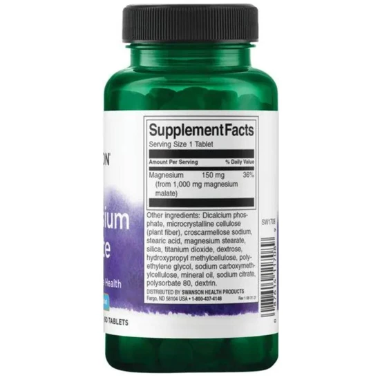 Swanson Magnesium Malate 150mg Elemental Magnesium Tablets 60 Tablets