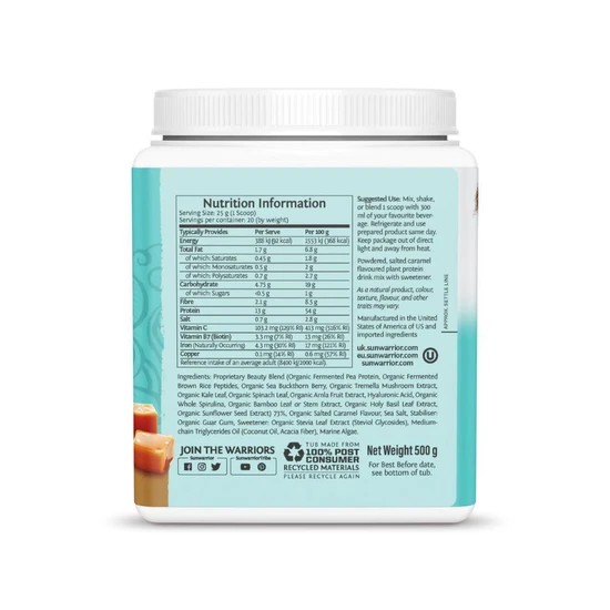 SunWarrior Collagen Building Protein Peptides Salted Caramel 500g