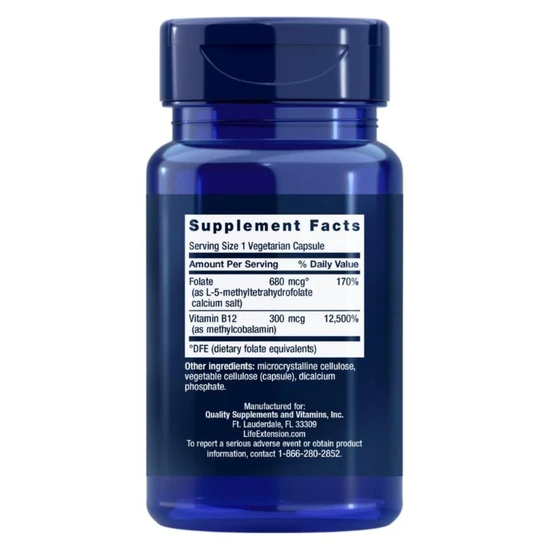 Life Extension BioActive Folate & Vitamin B12 90 Veg Caps