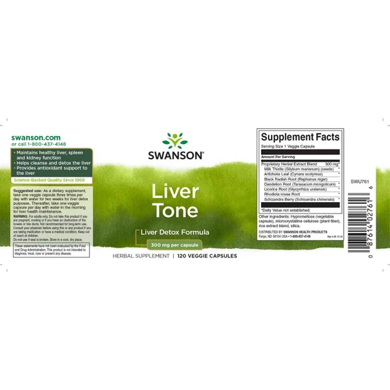 Swanson Liver Tone Liver Detox Formula 300mg Capsules 120 Capsules