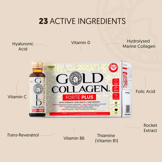 Gold Collagen Forte Plus Extra Strength, Skin Health & Hair Growth Liquid Supplement For 50+ 10 x 50ml