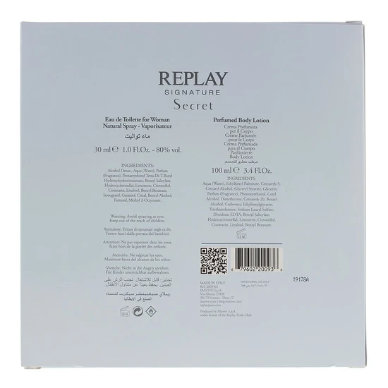 Replay Signature Secret Eau De Toilette Gift Set 30ml Eau De Toilette + 100ml Body Lotion