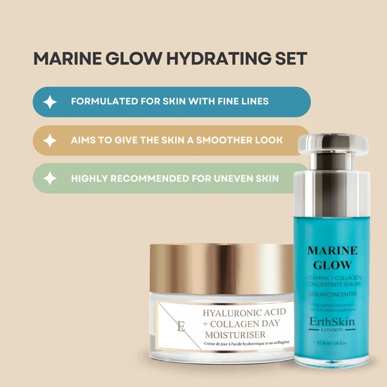 Erth Skin London Hyaluronic Acid & Collagen Day Cream + Marine Glow Vitamin C + Collagen Concentrate Serum 50ml + 30ml