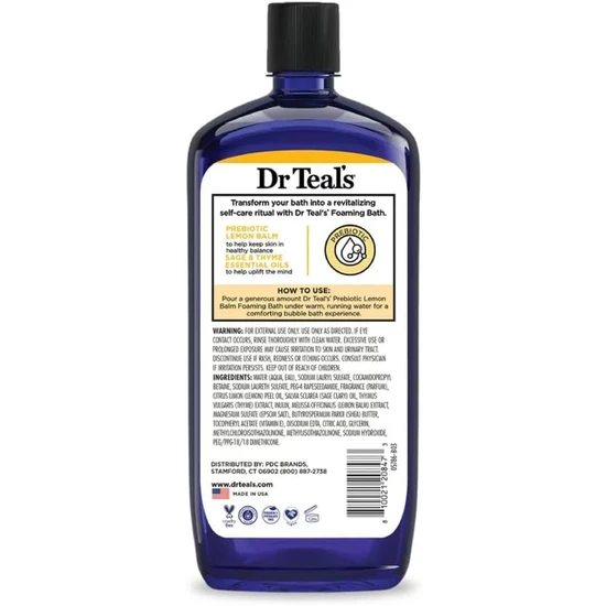 Dr Teal's Foaming Bath With Pure Epsom Salt Prebiotic Lemon Balm 1000ml