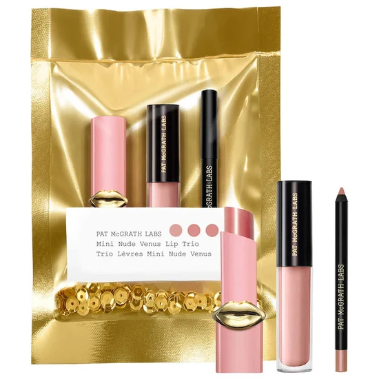 Pat McGrath Labs Mini Nude Venus Lip Trio 1.5g Lip Fetish Divinyl Lip Shine, 1.6 mL Mini LUST: Gloss & 0.8g PermaGel Ultra Lip Pencil