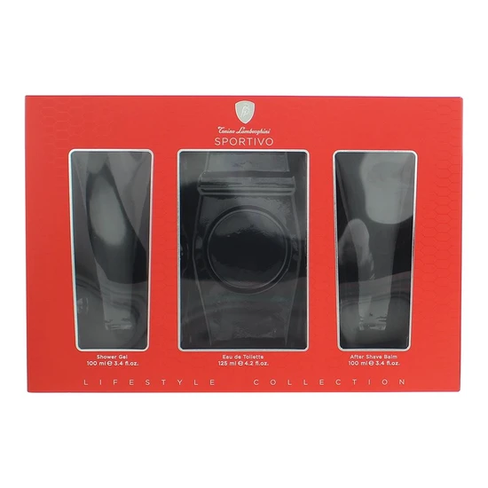 Lamborghini Sportivo Gift Set 125ml Eau De Toilette + 100ml Shower Gel + 100ml Aftershave Balm
