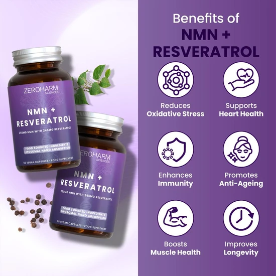 ZeroHarm Liposomal NMN 250mg + Resveratrol Capsules 60 Capsules