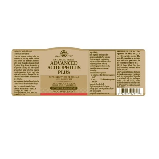 Solgar Advanced Acidophilus Plus Vegetable Capsules x 60