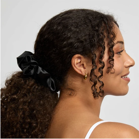 Silver Cloud Soft Satin Oversized Black Hair Scrunchie