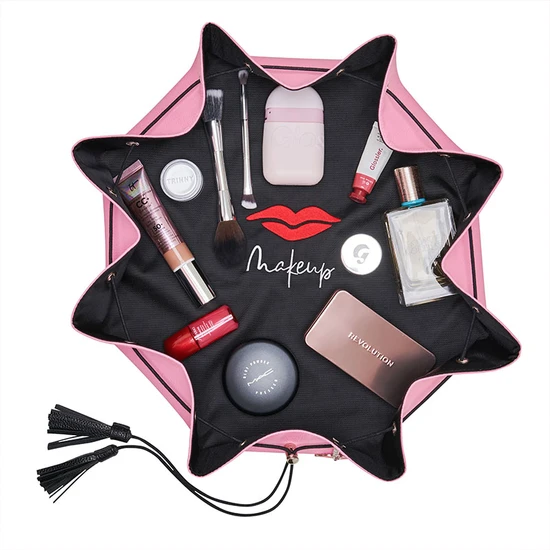 Donna May London Lay Flat Faux Leather Collection Makeup Bag Peony Pink