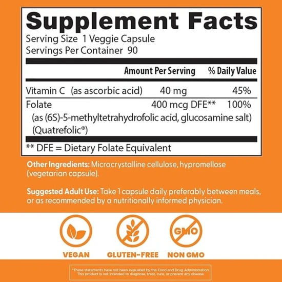 Doctor's Best Fully Active Folate 400 With Quatrefolic 400mcg Vegicaps 90 Vegicaps