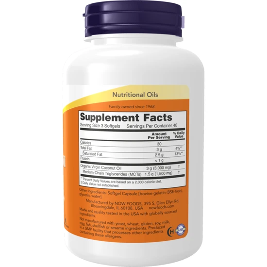 NOW Foods Virgin Coconut Oil 1000mg 120 Softgels