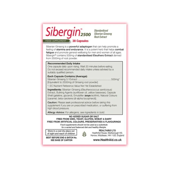 Health Aid Sibergin 2500mg Capsules 30 Capsules
