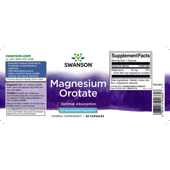 Swanson Magnesium Orotate Capsules 40mg Capsules 60