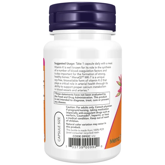 NOW Foods MK-7 Vitamin K-2 100mcg Capsules - 120