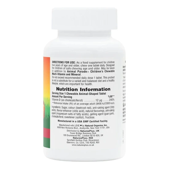 Nature's Plus Animal Parade Vitamin D3 500iu Chewables 90 Chewables
