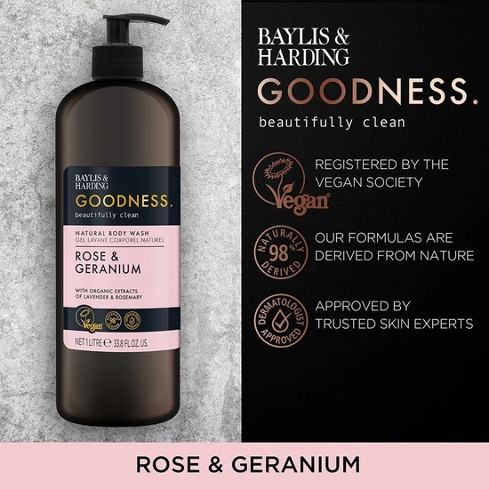 Baylis & Harding Goodness Rose & Geranium Natural Body Wash 1000ml