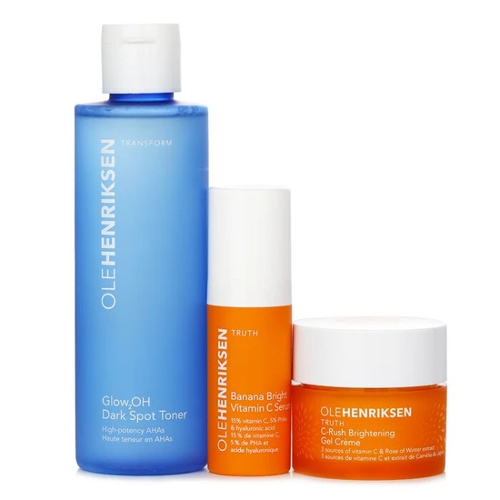 Ole Henriksen 3 Mega Wonders Set: Banana Bright Vitamin C Serum 15ml + Glow2OH Dark Spot Toner 190ml + C-Rush Brightening Gel Creme 35ml 3pcs
