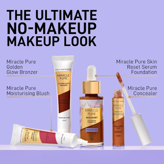 Max Factor Miracle Pure Skin Reset 2-in-1 Serum Foundation To Even Skin Tone 40-60 Light