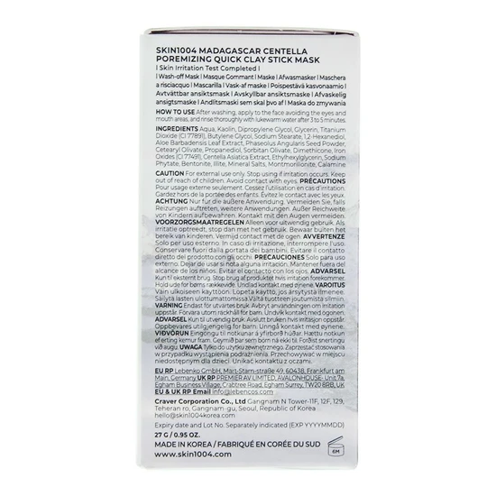 Skin1004 Madagascar Centella Poremizing Quick Clay Stick Mask 27ml
