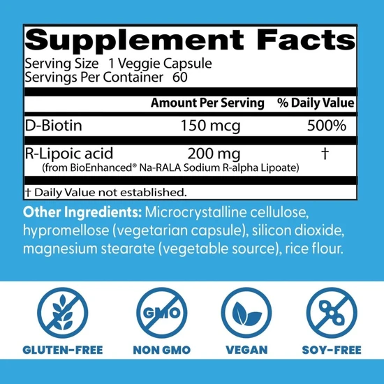 Doctor's Best Stabilised R-Lipoic Acid With BioEnhanced Na-RALA 200mg Vegicaps 60 Vegicaps