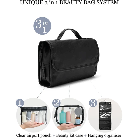 Victoria Green Emma 3 In 1 Hanging Wash Bag Black