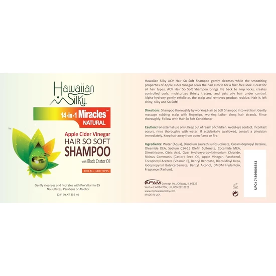 Hawaiian Silky 14-In-1 Miracles Apple Cider Vinegar Hair So-Soft Shampoo 355ml