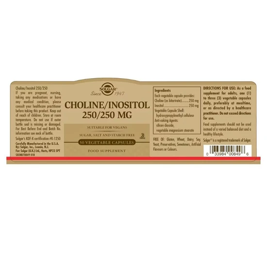 Solgar Choline/Inositol 250/250mg Vegicaps 50 Vegicaps