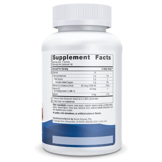 Nordic Naturals Vitamin D3+K2 Pomegranate Gummies 60 Gummies