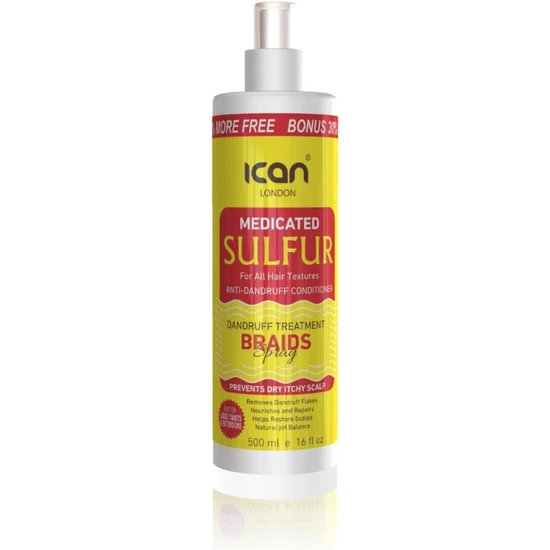 Ican London Medicated Sulphur Dandruff Treatment Braids Spray 500ml