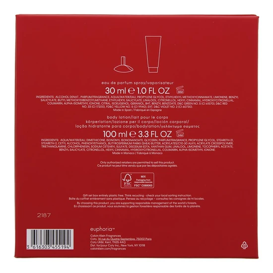 Calvin Klein Euphoria For Women Eau De Parfum Gift Set 30ml Eau de Parfum + 100ml Body Lotion