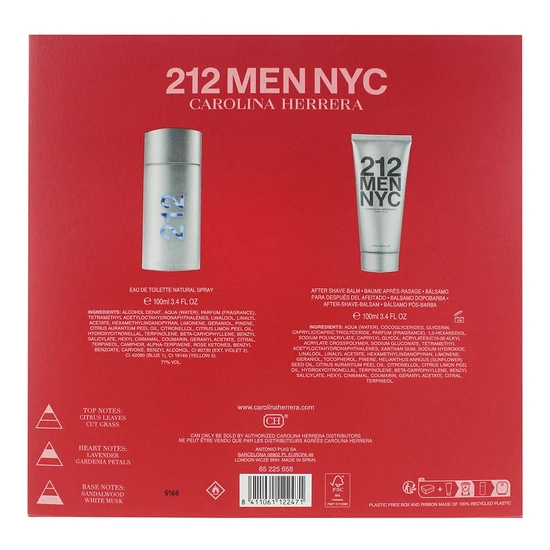 Carolina Herrera 212 Men Nyc Eau De Toilette Gift Set Eau De Toilette 100ml + Aftershave Balm 100ml