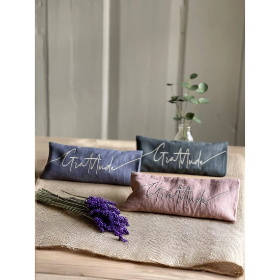 The Norfolk Eye Pillow Company Gratitude Embroidered Linen & Lavender Eye Pillow Blue / Lavender