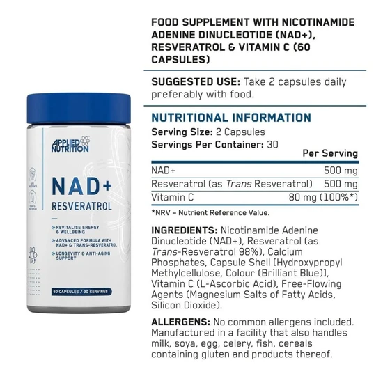Applied Nutrition NAD+ Resveratrol Capsules 60 Capsules