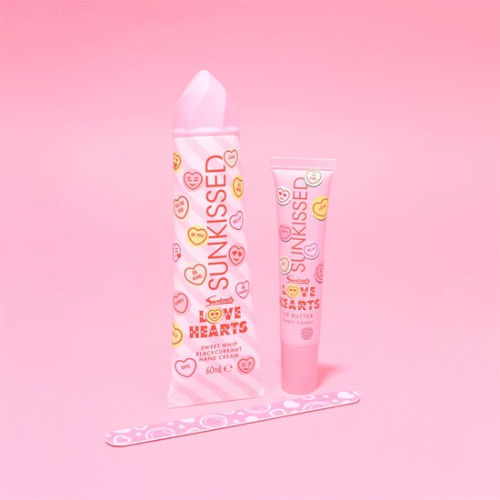 Sunkissed Love Hearts Drinking Cup Gift Set 60ml Hand Cream, 16ml Lip Butter & Drinking Cup