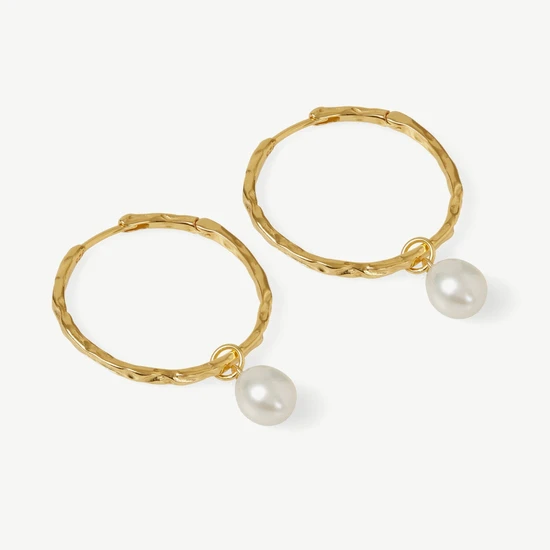Kyoto Pearl Saffi Pearl Hoops 18ct Gold Plated White