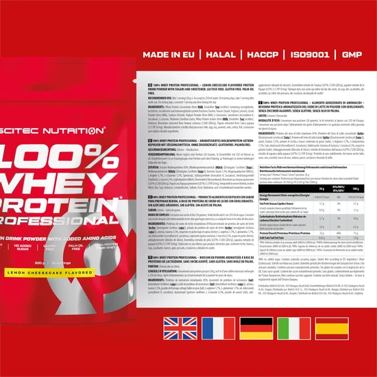Scitec Nutrition 100% Whey Protein Professional Enhanced With Extra Amino Acids & Digestive Enzymes Gluten-Free, Lemon Cheesecake 500g