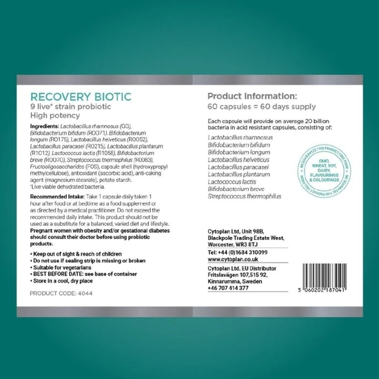 Cytoplan Recovery Biotic Capsules 60 Capsules
