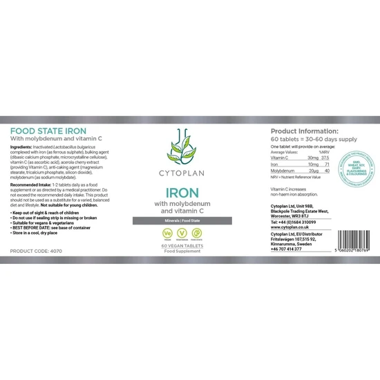 Cytoplan Iron/Molybdenum 10mg 20ug + Vitamin C Tablets 60 Tablets