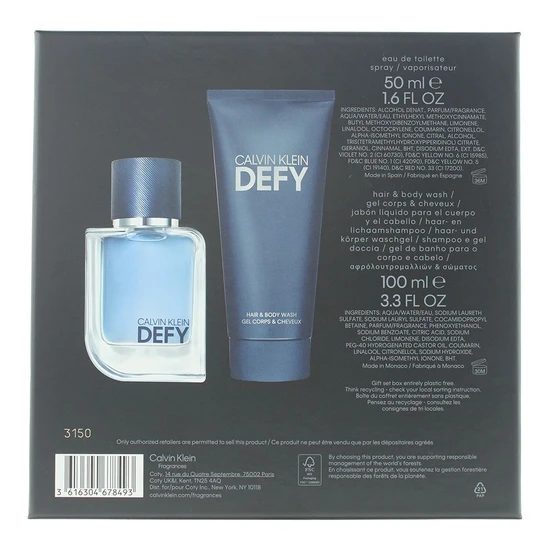 Calvin Klein Defy Gift Set: Eau De Toilette 50ml Shower Gel 100ml 2 Piece