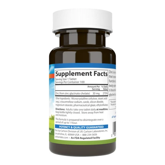 Carlson Labs Chelated Zinc 30mg 100 Tablets