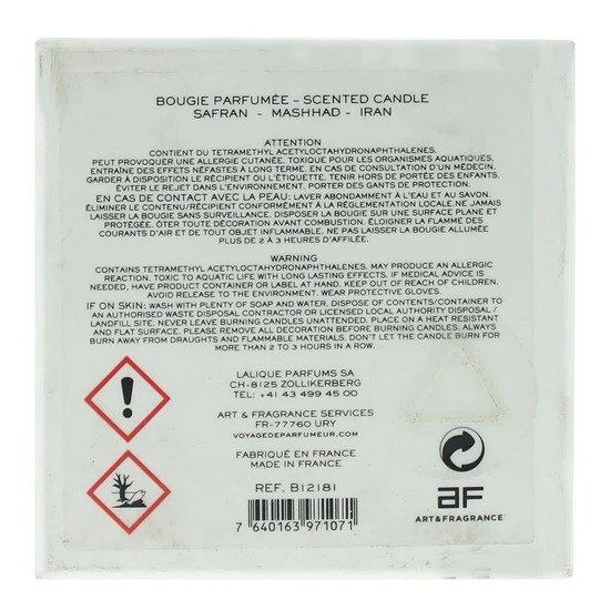 Lalique Safran Mashhad Iran Candle 190g