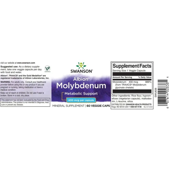 Swanson Albion Molybdenum 400mcg Capsules 60 Capsules