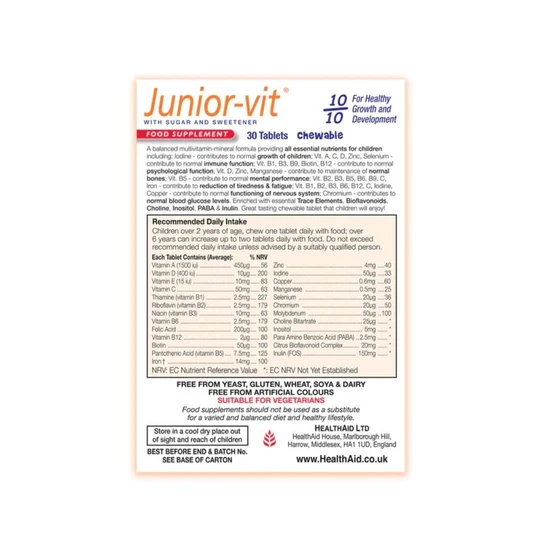 Health Aid Junior-Vit Chewable Tablets 30 Tablets