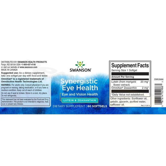 Swanson Synergistic Eye Health Lutein & Zeaxanthin 60 Soft Gels