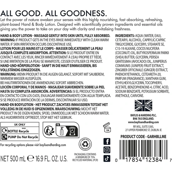 Baylis & Harding Goodness Lime Mint & Eucalyptus Natural Hand & Body Lotion 500ml