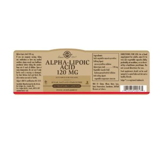 Solgar Alpha Lipoic Acid 120mg Vegicaps 60 Vegicaps