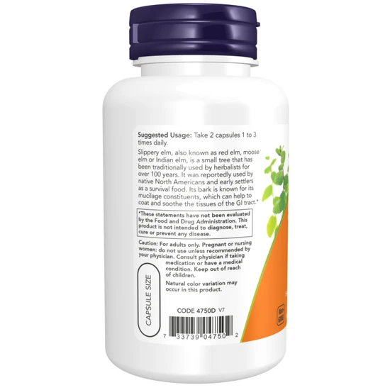 NOW Foods Slippery Elm 400mg Capsules 100 Capsules